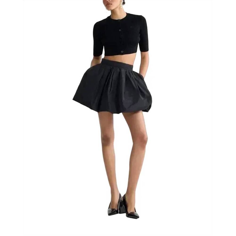 NEW PATOU cropped rib short sleeve cardigan in black
